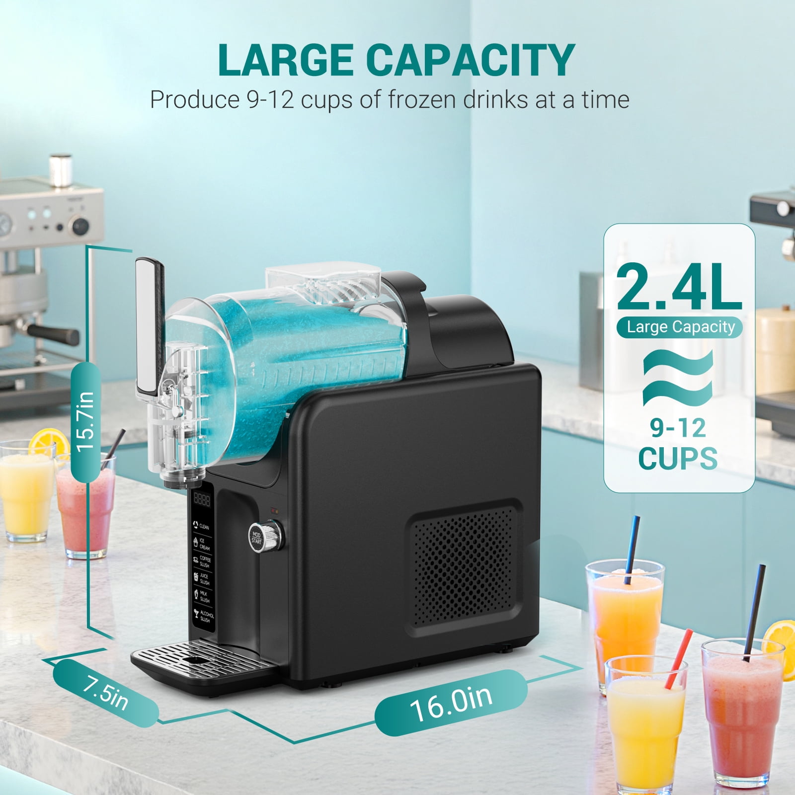 Joreek Slushie Machine 85 fl oz,Slushy Margarita Machine 5-in-1 Frozen Drink & Ice Cream Maker, LED Touch , Rinse, No Ice Needed, Slushy Maker for Milkshakes, Smoothie, Frappes