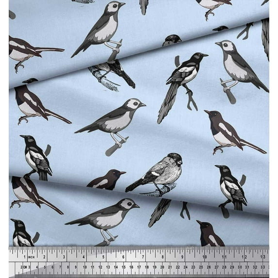 Soimoi Blue Rayon Fabric Artistic Bird Fabric Prints By Yard 58 Inch Wide