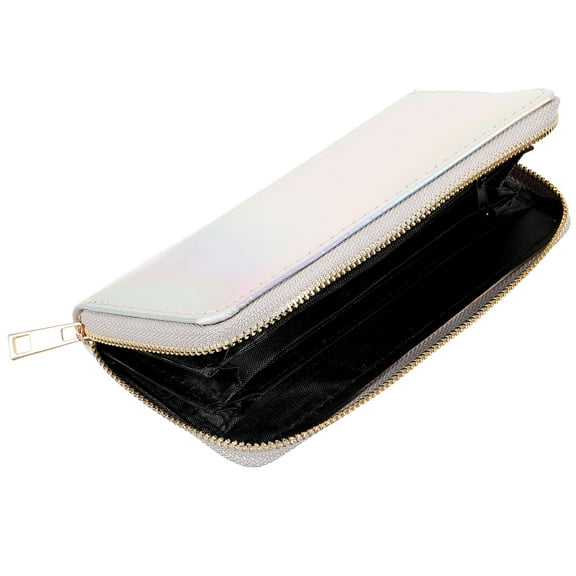 HEMOTON Sparkling Sequins Women Wallet with Zippered Coin Pocket for Storage Silver PU Leather 7.5 x 4.3 Inches