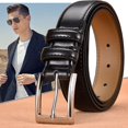thumbnail image 1 of Cinturón de vestir de cuero genuino para hombre con hebilla de una sola punta Cinturón azul de cuero genuino de moda para hombre (1 unidad), 1 of 5