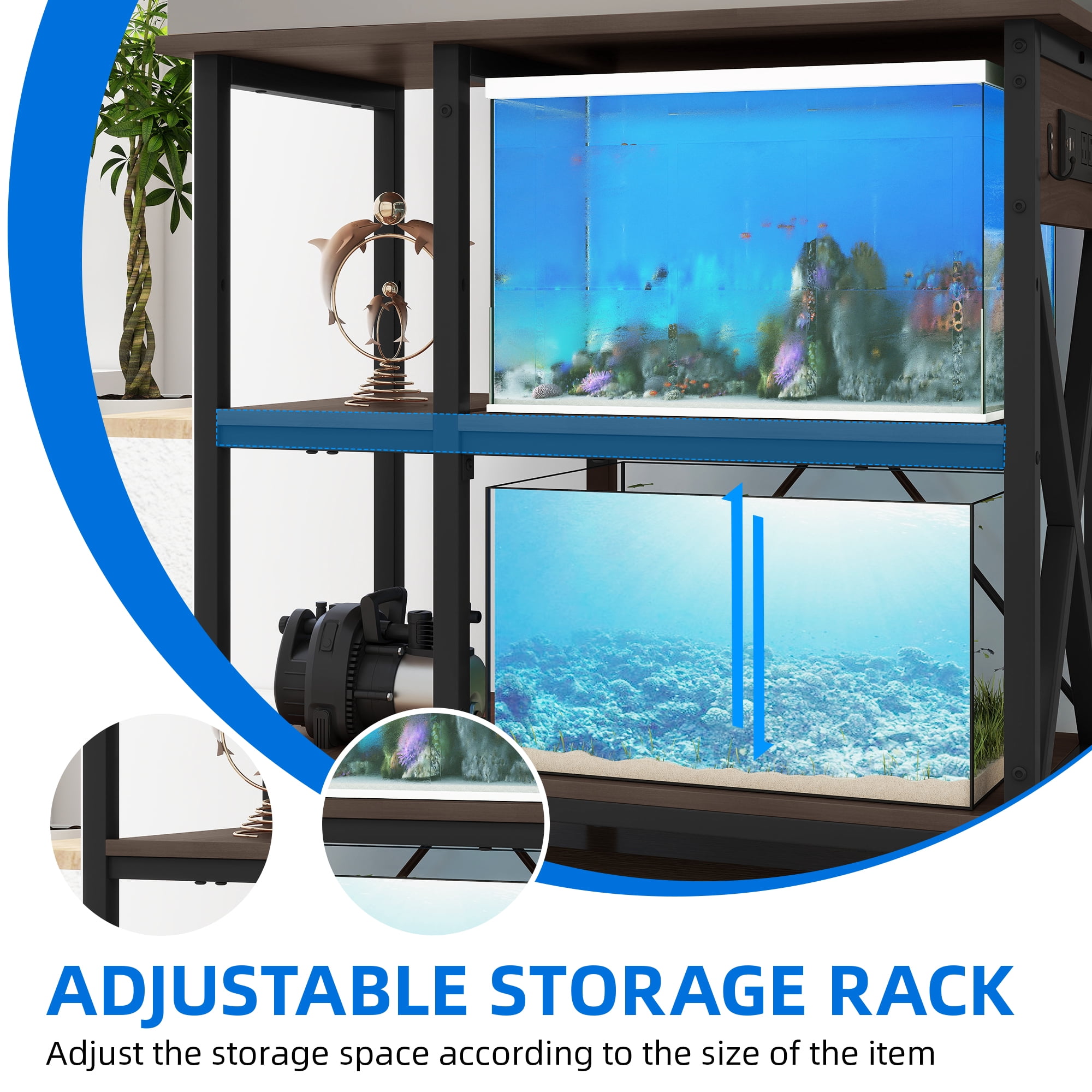 Uforic 10-29-37 Gallon 3-Tier Heavy Duty Metal Storage Fish Tank Stand with Power Outlets, Black