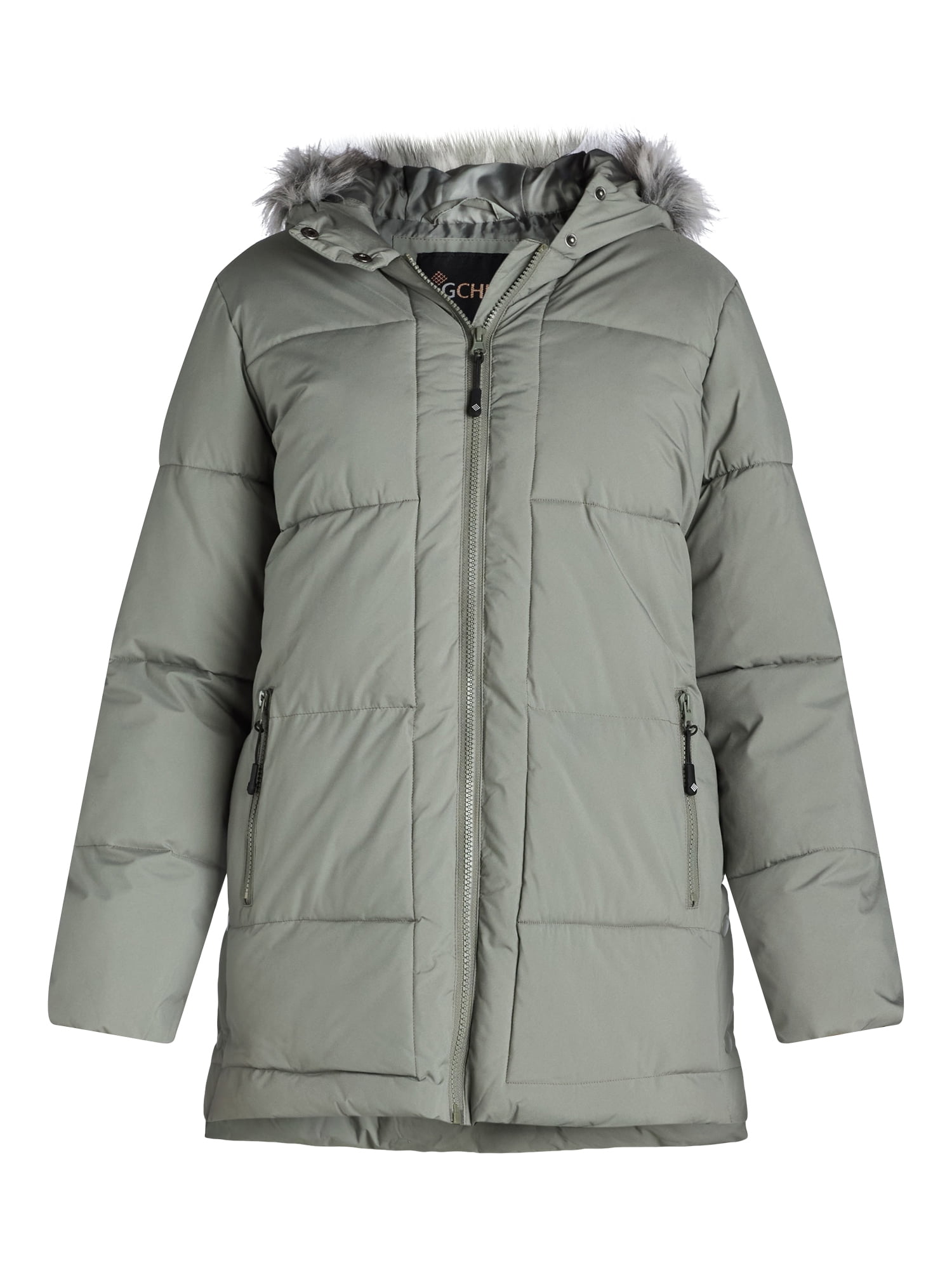 Big Chill Women's and Women's Plus Wide Quilted Puffer Coat with Faux Fur Trim Hood, Sizes S-3X