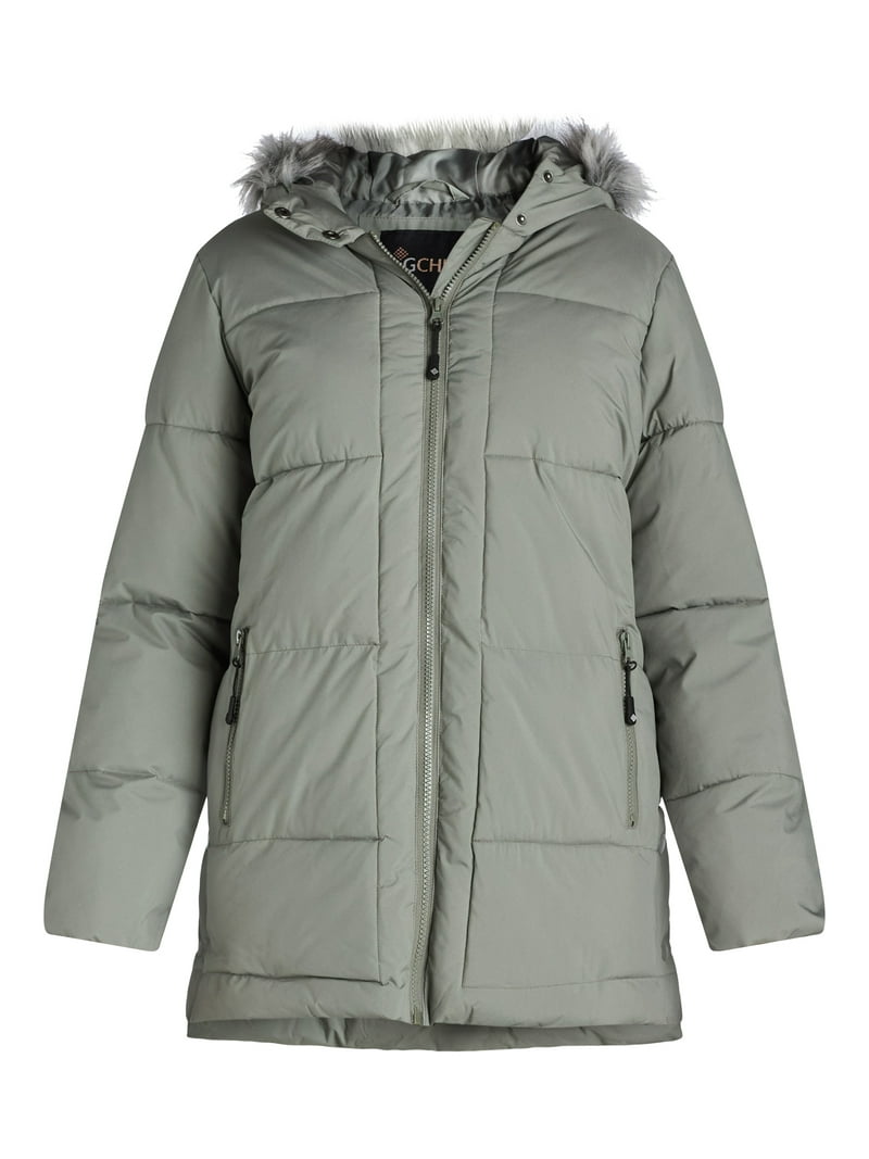 Big Chill Wide Quilted Puffer Coat - Faux Fur Trim Hood - Walmart.com