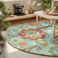 thumbnail image 3 of Round Area Rugs 3.3Ft, Teal Green Boho Floral Non-Slip Washable Circle Rugs Carpet, Vintage Farmhouse Ethnic Flowers Indoor Outdoor Rug Floor Mats Throw Runner for Bedroom Living Room Bathroom, 3 of 8