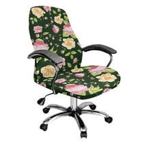 ZIATUBLES Office Chair Cover Soft Washable Desk Computer Chair Slipcover Stretch Spandex Fabric Rotating Chair Removable Chair Protector Cover with Snap Button, L, Floral Green