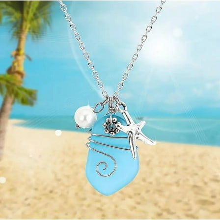 Ocean Wave Blue Faux Pearl Necklace