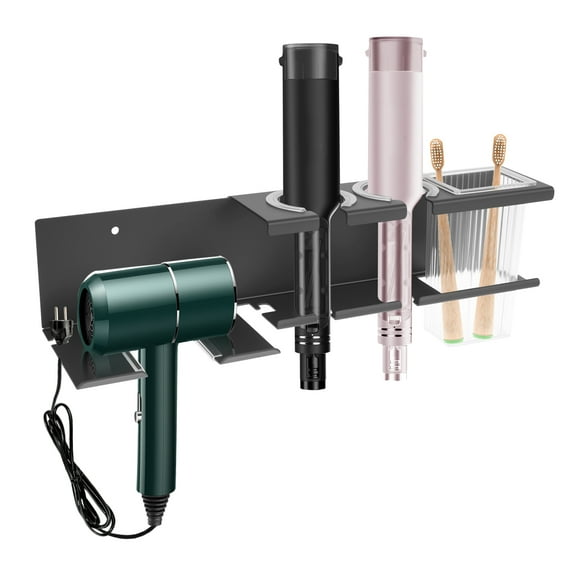 Grusce Hair Dryer Holder Wall Mounted, Metal Hair Tools Organizer, Hair Dryer Holder for Blow Dryer, Curling Iron, Straightener, Bathroom Hair Accessories Tools Organizer Built in Storage Box​