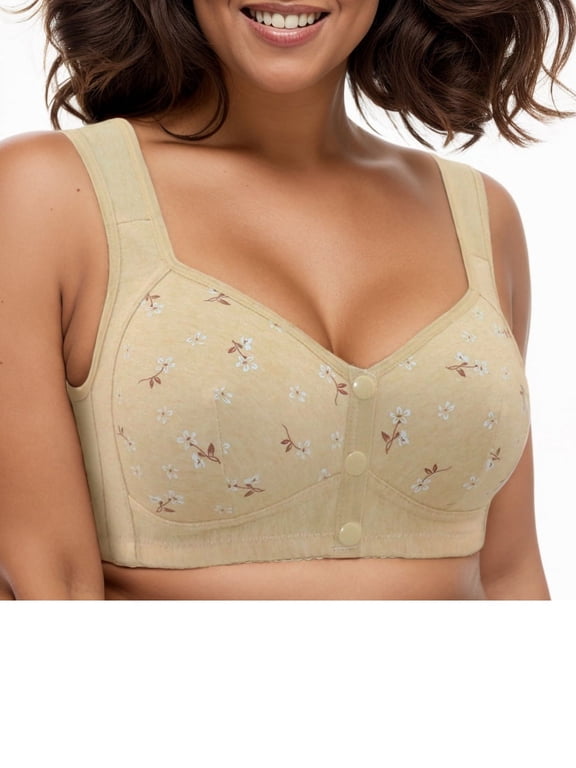 Women's Front Button Closure Bra Comfort Full-coverage Bra Senior Front-Closing Wirefree Bra