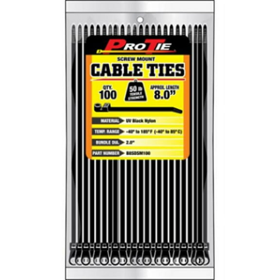 Kdar B15DSSM100 15 in. Standard Duty Screw Mount Cable Ties, Black - Pack of 100