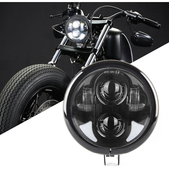 5.75 Inch LED Motorcycle Headlight with White Horns and Housing Bucket for Sportster Softail Dyna Shadow Road Star