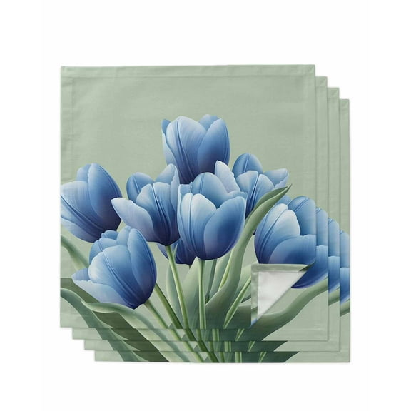 nqOlkjepod Navy Blue Tulip Cloth Napkins Set of 4 Reusable Dinner Napkins, Chic Elegant Flowers Botanical Sage Green Cocktail Napkin Washable Table Napkins for Wedding/Party/Baby Shower 20"x20"