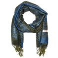 thumbnail image 3 of Falari Women's Pashmina Shawl Wrap Border Pattern Double Layered Scarf Blue, 3 of 4