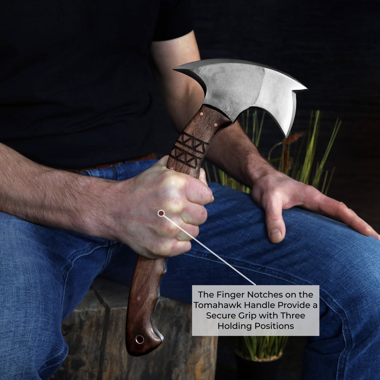 13.77" Camping Hatchet w/ Engraved Wooden Handle, Handmade Camping Axe