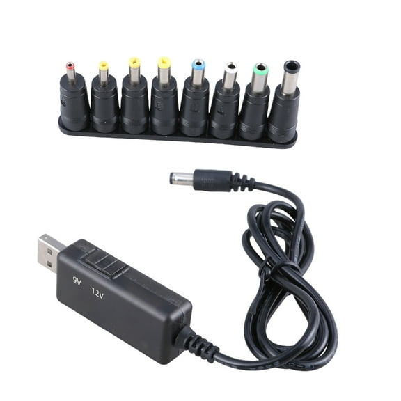 WINDLAND USB DC- Boost Converter Cable 5V to 9V12V Adjustable Voltage Led & 8pcs DC-Jacks