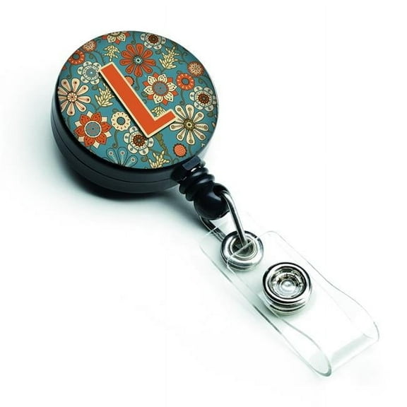 Carolines Treasures CJ2012-LBR Letter L Flowers Retro Blue Retractable Badge Reel