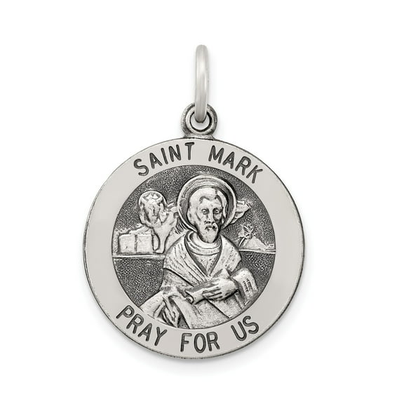 Sterling Silver Saint Mark Pendant Necklace, Catholic Religious Medal with Prayer, Christian Faith Jewelry for Men or Women, Spiritual Protection Symbol