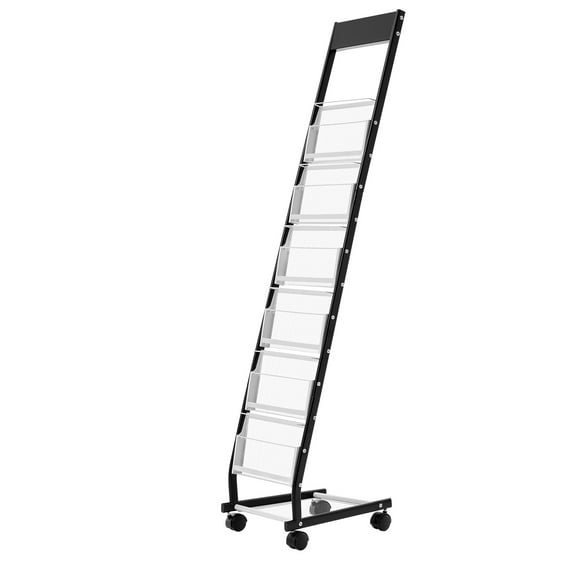 KFFKFF 6-Tier Metal Brochure Display Rack with Wheels, Narrow Floor-Standing Magazine Holder for Offices, Shops, and Exhibitions (6 Pockets)