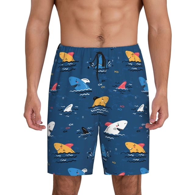 Fotbe Colorful Ocean Shark Pantalones Cortos de Pijama para Hombre, Ropa de Dormir, Pantalones de Pijama Cortos para Hombre-Medium