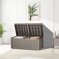 thumbnail image 5 of Decksplore 150 Gallon Large Outdoor Storage XL Deck Box w/Divider for Patio Furniture,Outdoor Cushions, Garden Tools, Sports Equipment and Pool Supplies, Waterproof, Resin, Lockable Coffee, 5 of 13