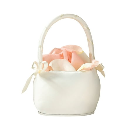 Lillian Rose Round Satin Flower Girl Basket - Ivory