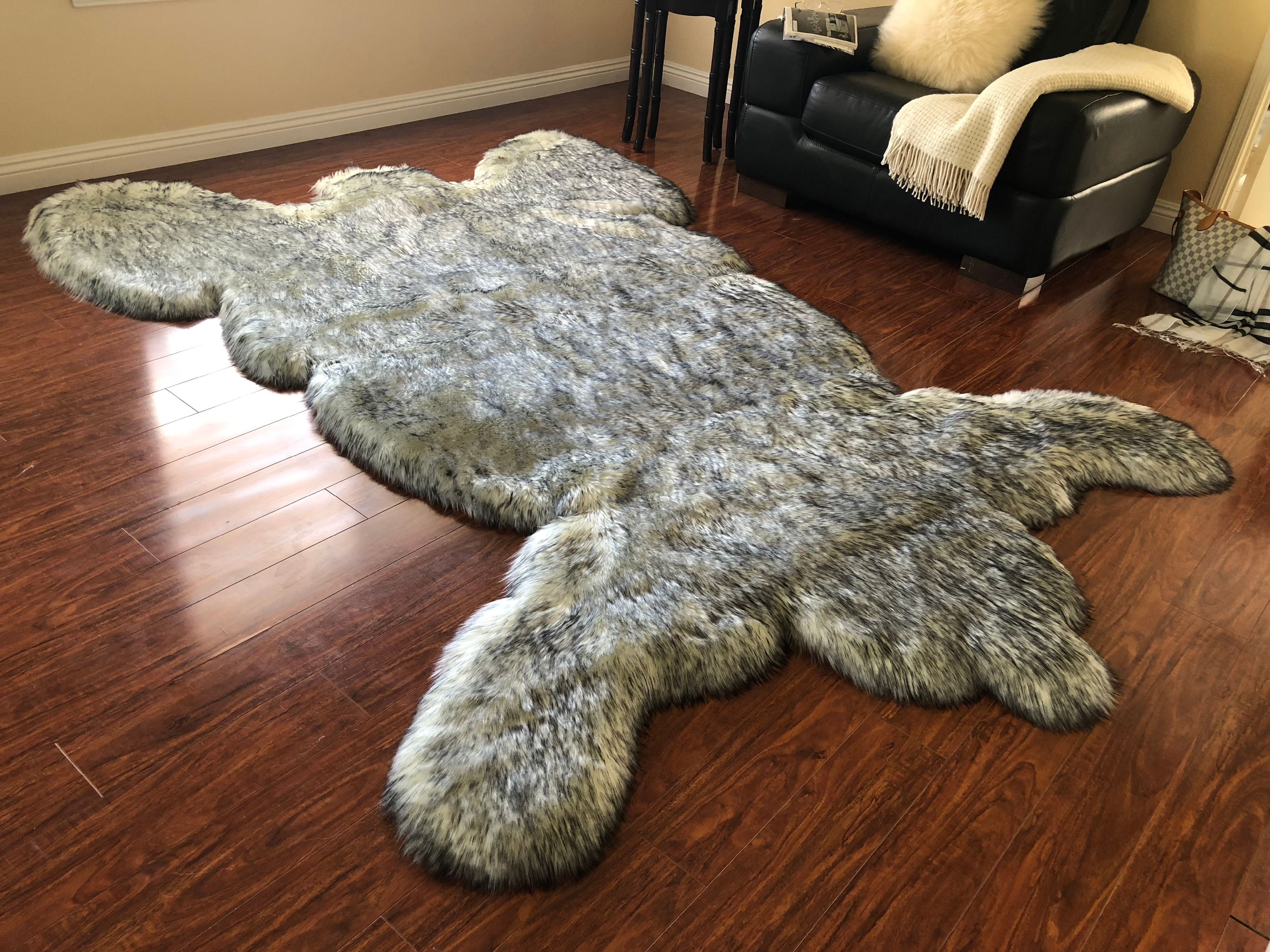 Brown Bear Skin Area Rug Made in USA Soft Faux Fur Shag Carpet 