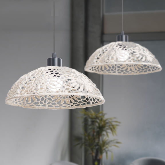 HaCpiu Handwoven Rattan Lamp Shade, 11.8" White Boho Wicker Light Cover for Pendant Lights, Rustic Basket Lamp Shade for Kitchen Island, Bedroom, Living Room & Farmhouse Home Decor
