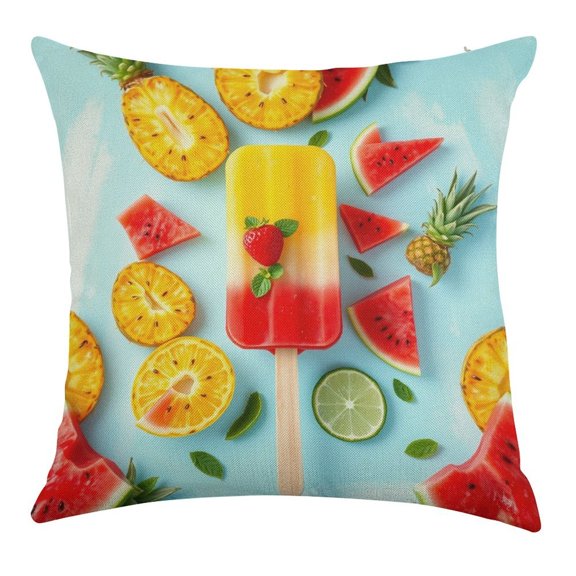 YILUYINQING Summer Fruit Popsicle Throw Pillow Covers, Waterproof Pillow Covers, Square Linen House Decor Cushion Covers for Home Sofa Bed Couch,