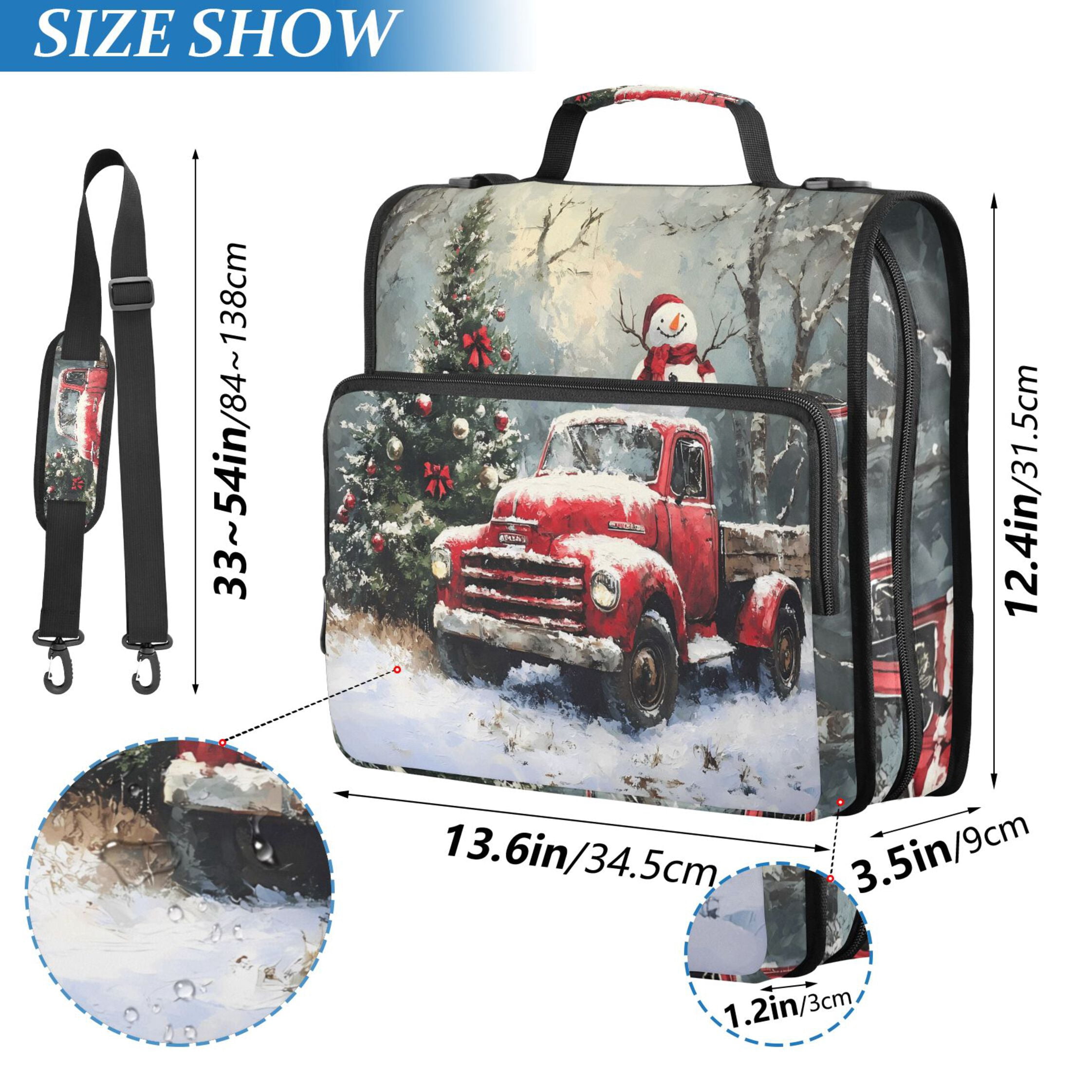 3 Ring Zipper Binder with Shoulder Strap Waterproof Trapper Keeper 2 Inch D-Ring 500 Sheets Capacity Christmas Tree Truck Snowman