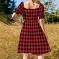 thumbnail image 3 of Vestido de manga corta a cuadros rojo y negro con cuadros de búfalo conjuntos elegantes para mujer vestidos de noche elegantes para boda, 3 of 6