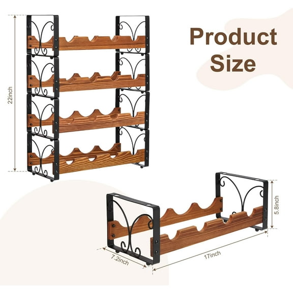Wine Rack Freestanding Floor with Patent Design, Wooden & Metal Wine Storage Racks for Kitchen Counter or