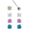 Brilliance Fine Girls' Sterling Silver Cubic Zirconia Stud Earrings Set with 3mm Stones, 4 Pieces