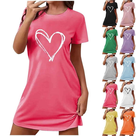 Sakmal Short Sleeve Mumu Nightgownss for Women Cute Valentines Plus Size Love Pajama Sleep Dress Short Heart Print Ladies Nightgown L