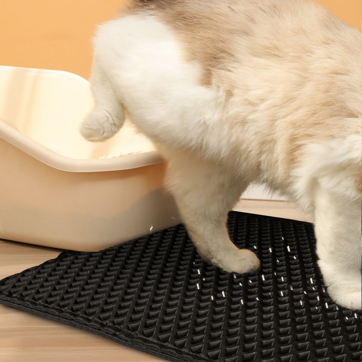 Pefilos Double Layer Anti Tracking Waterproof Cat Litter Trapping Mat Black