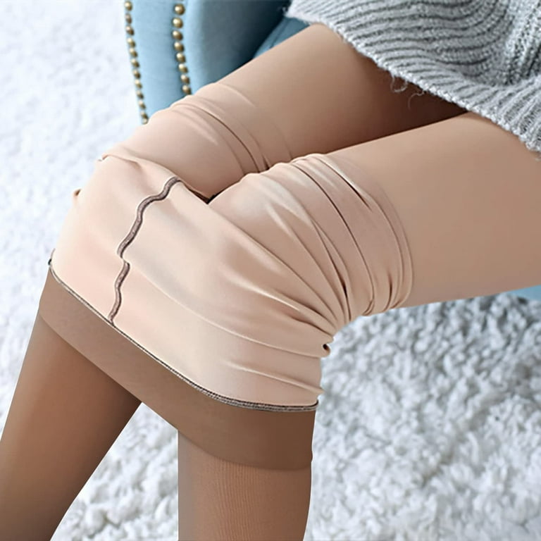 Fleece Lined Tights for Women Fake Translucent Winter Warm Sheer