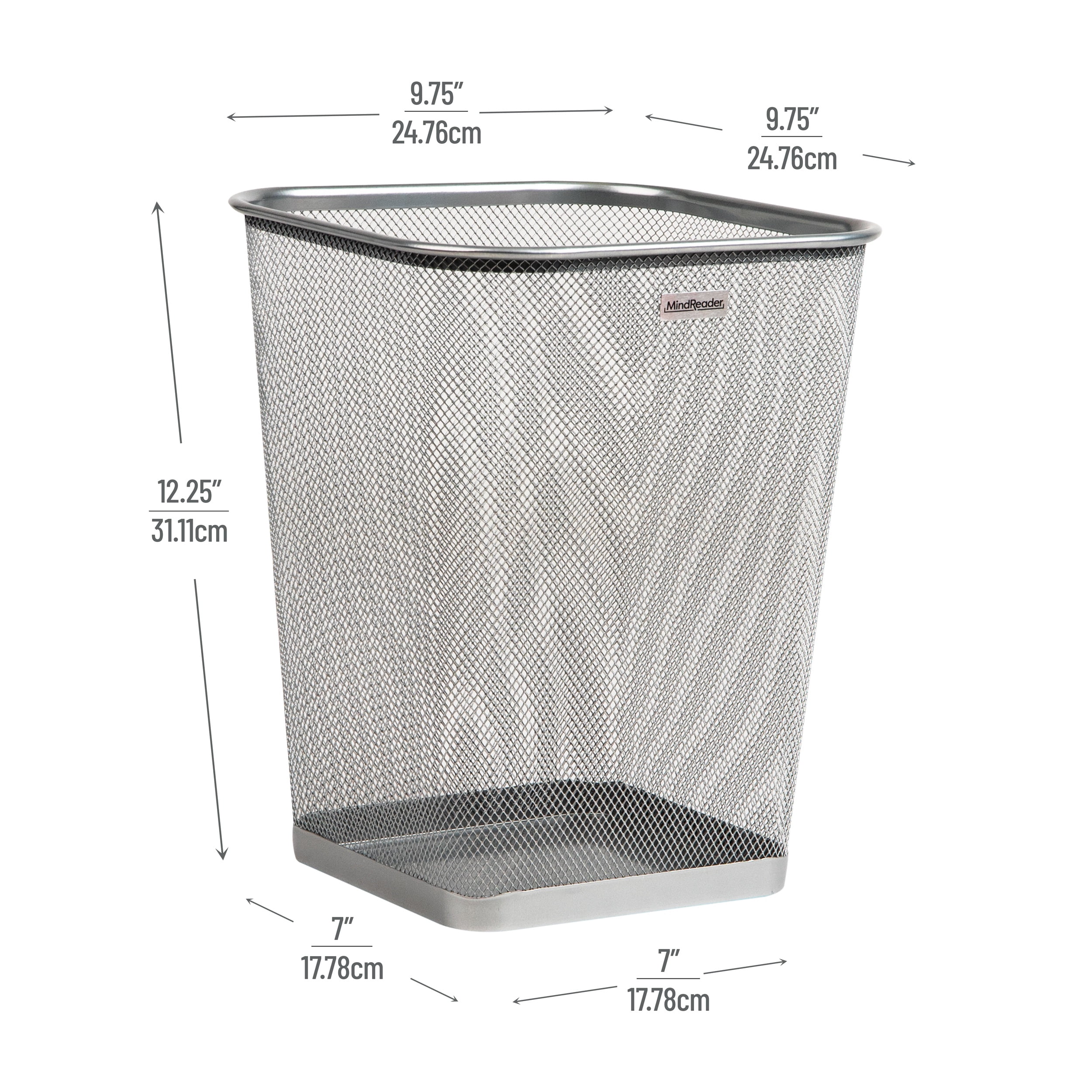 Mind Reader Mesh Trash Can, Waste Paper Basket, Square, Office, Metal, Set of 2, Silver