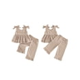 thumbnail image 3 of Loicainy Baby Toddler Girls 2 Piece Outfits 6 12 18 24 Months 2T 3T 4T 5T Plaid Sleeveless Round Neck Ruffled Tops and Pants Kids Clothes Set, 3 of 9