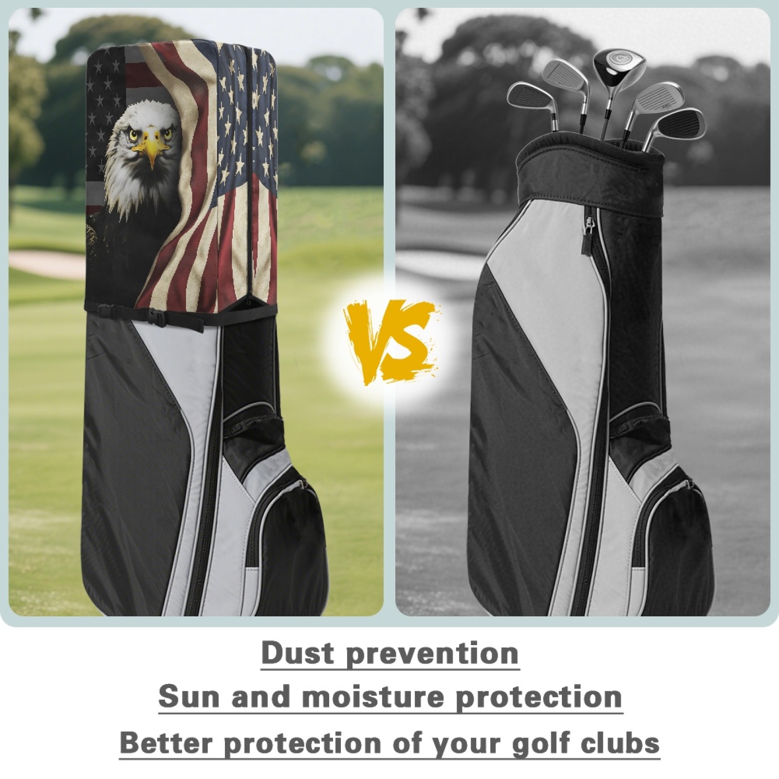 Yuyamidu Eagle Golf Bag Cover USA Flag Hood Golf Bag Umbrella for Clubs with Snap Button One Size Fit Most Stand Bags, Dust and Sun Protection