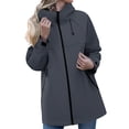 thumbnail image 2 of zejinsd Long Coat for Women Warm Windproof Autumn Winter Outerwear Stylish Stand Collar Hooded Jacket Solid Color Relaxed Fit Mid-Length Coat, 2 of 8