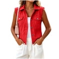 thumbnail image 2 of Aimik Women's Sleeveless Frayed Denim Vest Button Down Jacket with Flap Pockets, 2 of 6