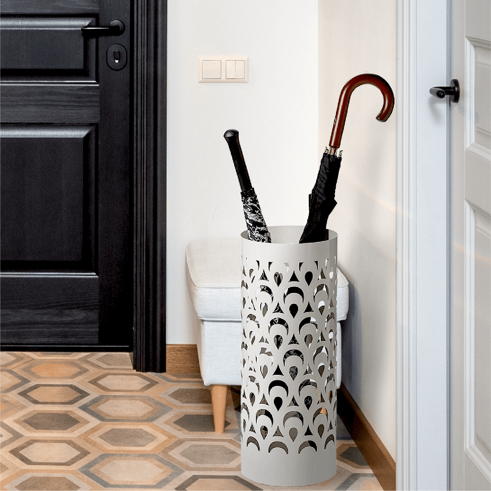 Mango Steam Modern Corner Umbrella Holder, Peacock Metal White