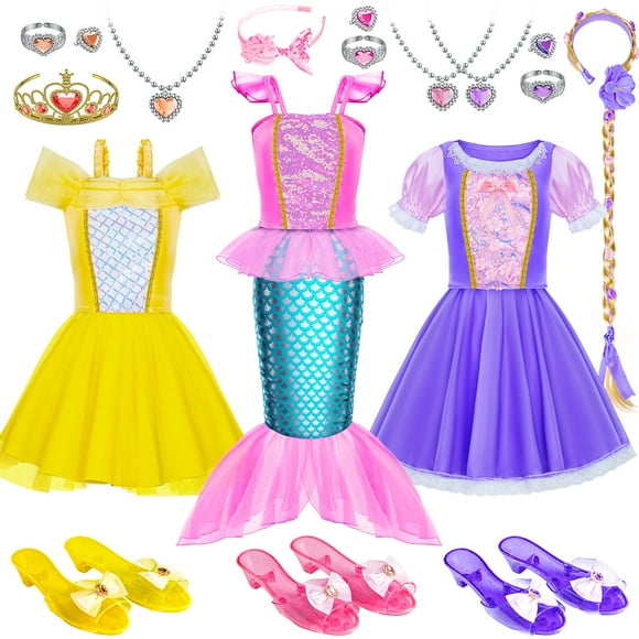 Set de disfraz de princesa con 3 estilos para niñas de 3 a 8 años