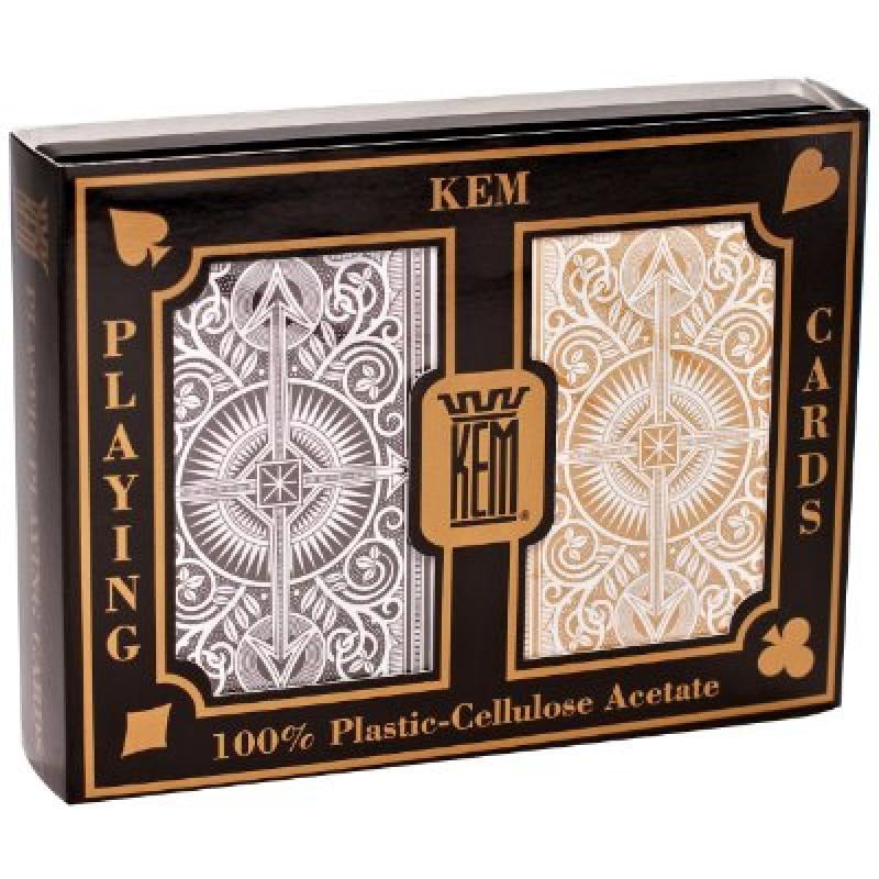 KEM Arrow Poker Size Playing Cards 2 deck set Black and Gold Wide Jumbo Index 