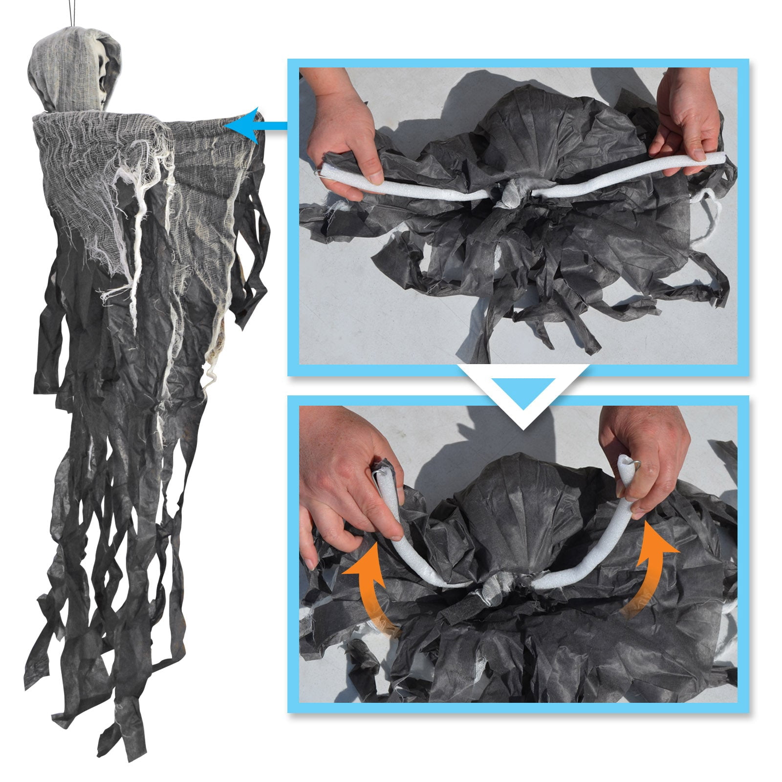 SUNRISEUMBRELLA 3.1' Hanging Reaper Skull Head Prop Ghost Halloween Prop Haunted House Yard Scary Decor