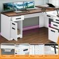thumbnail image 4 of Craftian L-Shaped Desk with Power Outlets, Computer Desk with Drawers, Executive Desk , White & Walnut Color, 4 of 10