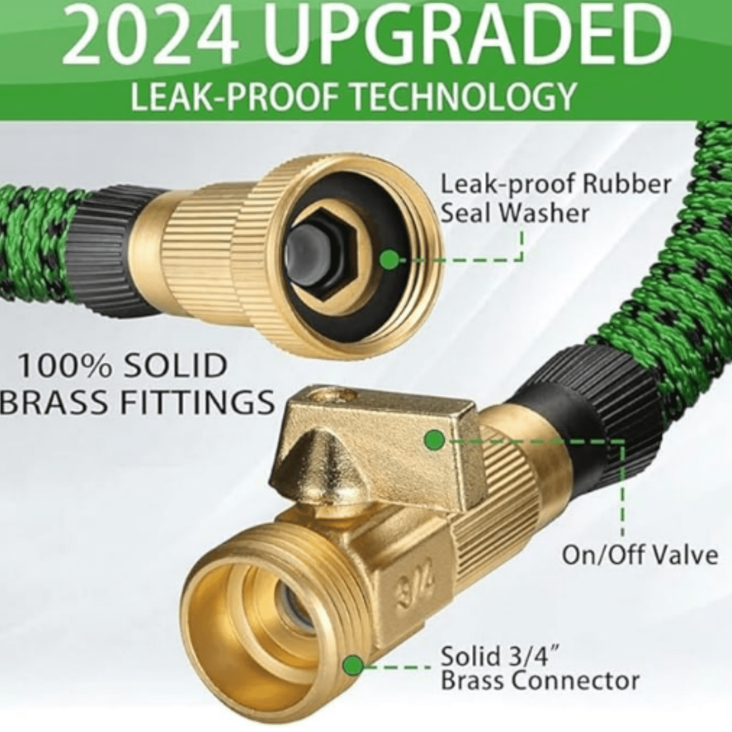 100ft Expandable Garden Hose with Holder - Heavy Duty Superior Strength 3750D - 4 -Layer Latex Core - Extra Strong Brass Connectors and 10 Spray Nozzle w/Storage Bag (Green 100)