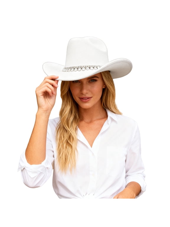 British Style Cowboy Hat Elegant Wide Brim Western Rancher with Classic Embellishment for Fashion Outdoors Cowboy Hats for Women White