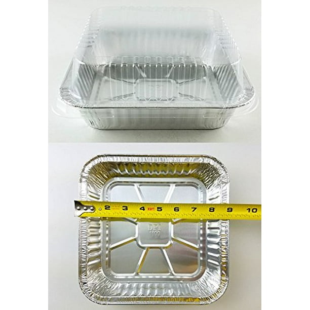 Durable Packaging Square Cake Aluminum Foil Pan w/Clear Lid 50 Sets