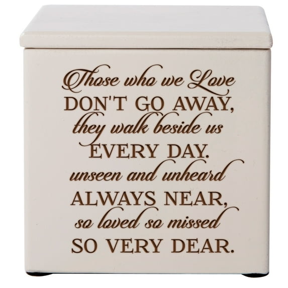 LifeSong Milestones Engraved Cremation Urn - Those Who We Love Don't Go Away - Holds SMALL Portion of Ashes (Ivory)