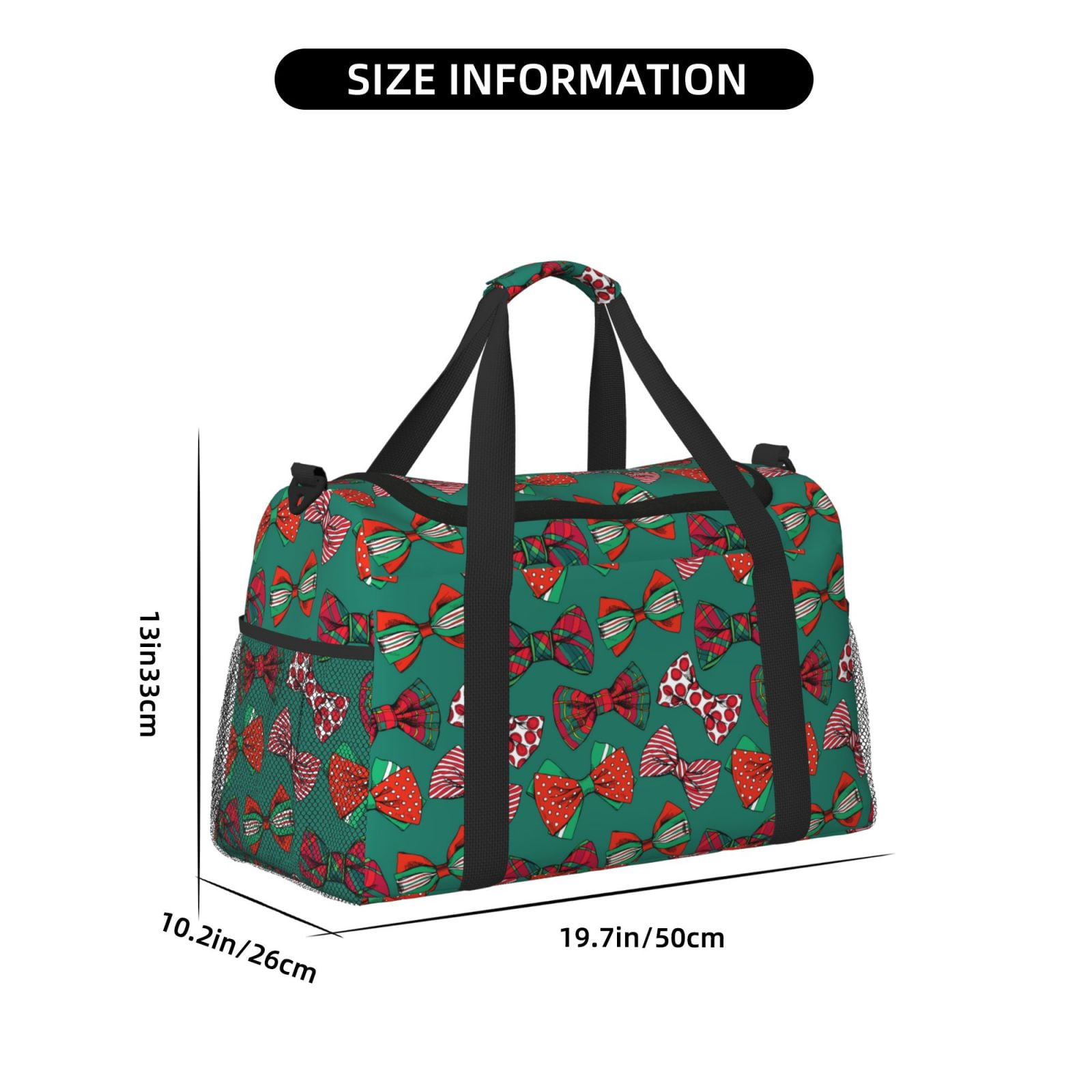 Fuzoiu red and green bow tie Print Travel Duffle Bag,Carry On Tote Bags,Duffel Bag,Sport Gym Bag, Hospital Bag for Labor and Delivery, Overnight Bag,Luggage Bag