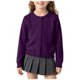 thumbnail image 3 of newwalpole Girl's Crewneck Lightweight Button-up Cardigan Cotton Knit Sweater Casual Cute Outerwear(Purple,5-6 Years), 3 of 9